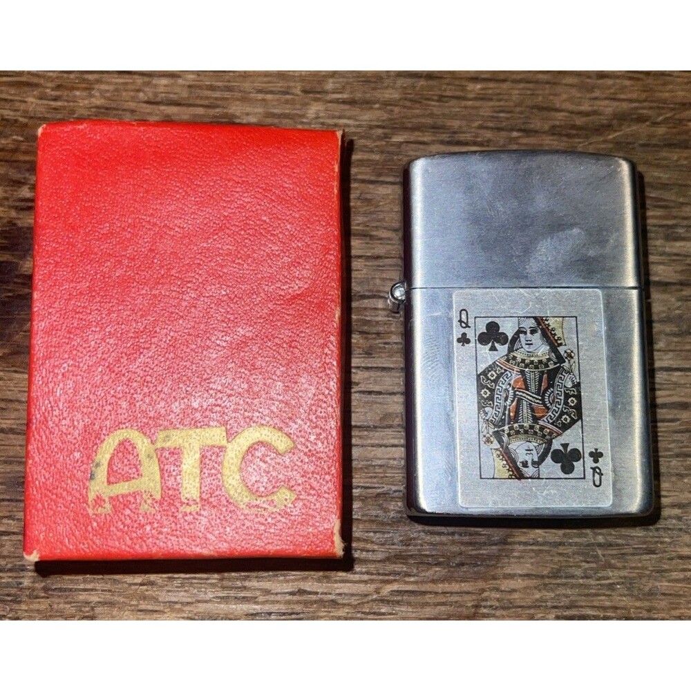 PAC Pacton Vintage Flip Top Cigarette Lighter - Japan - Queen of Clubs - In Box